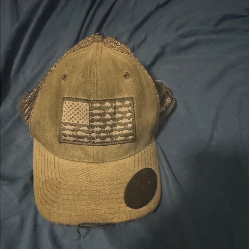 Distressed Columbia Trucker Hat with Fish Flag Patch